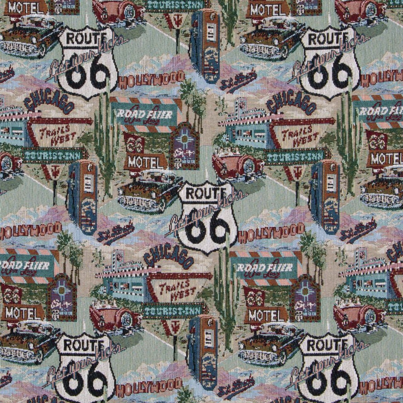 Route 66 - Aqua & Teal,Green Novelty Upholstery Fabric 54 Inches"